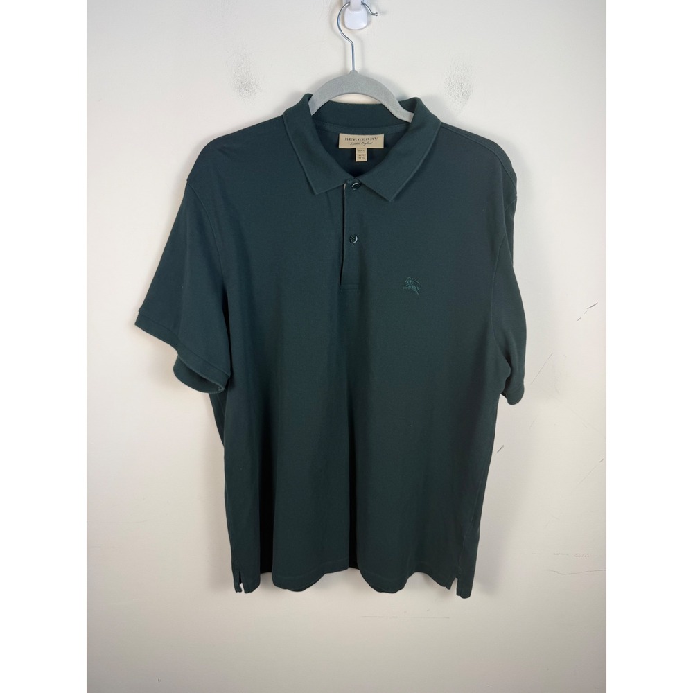 Burberry London England XXXL Forest Green Cotton Pique Polo Shirt Nova Check